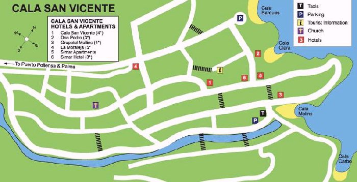 Cala San Vincente street map
